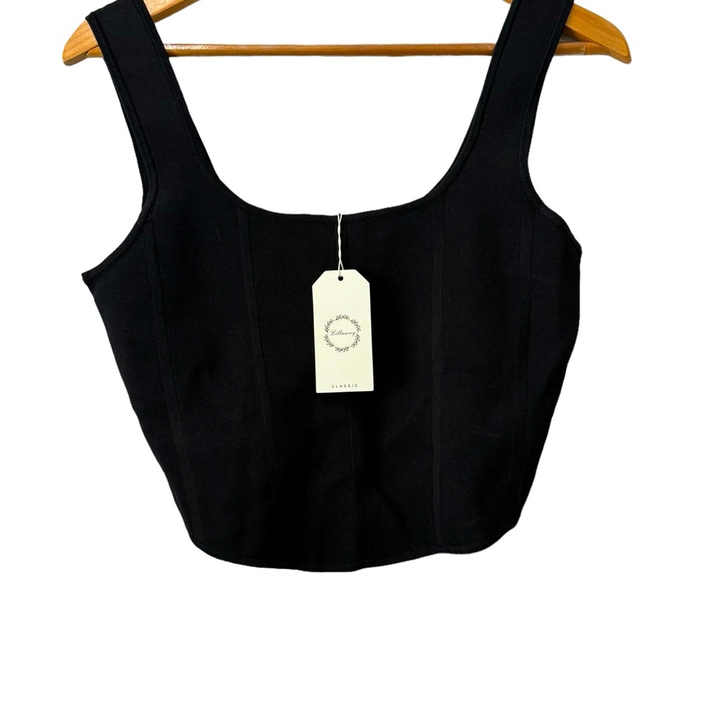 Lillusory Crop Top Black Ribbed Womens Size‎ XL  XLarge Tank Top NWT Square Neck